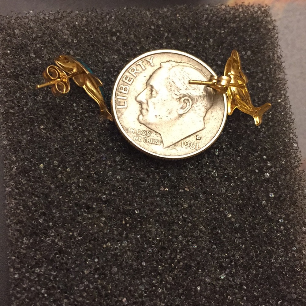 14K Solid Yellow Gold Small Dolphin Earrings